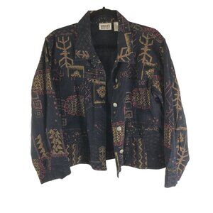 Chicos Design Womens Tribal Print Button-Up Jacket Beaded Size 2 (Size L)